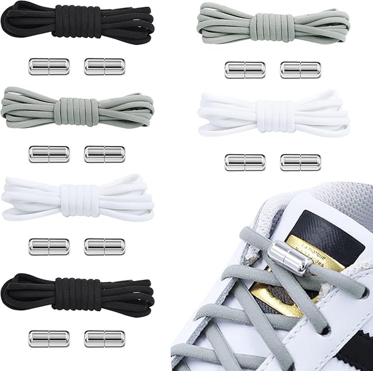 6 paar platte elastische veters strikloze veters met metalen snelsluiting zonder. bol