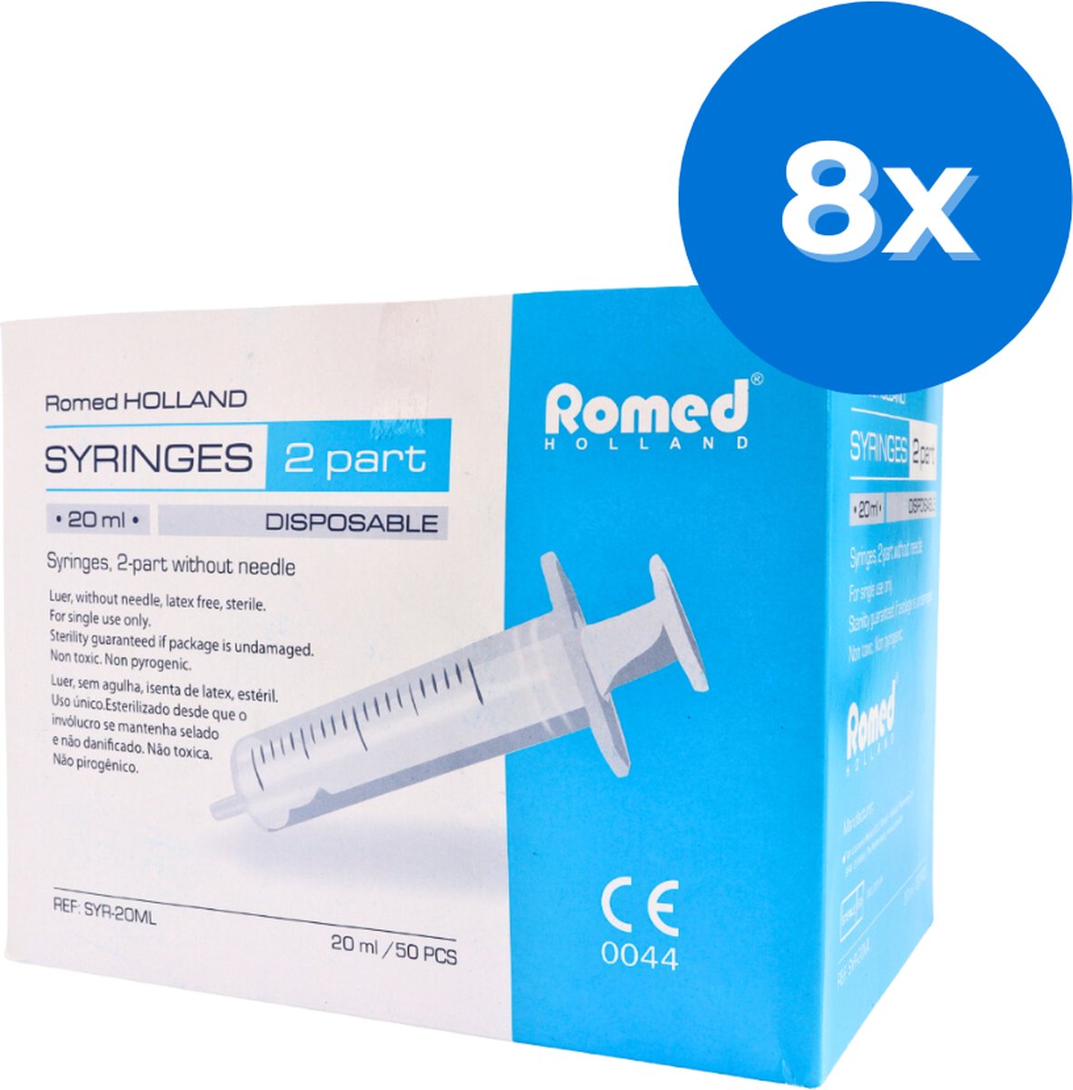 Goedkoopste Romed 2-delige injectiespuiten 20ml luer slip 400 stuks - Set van 8 doosjes Romed