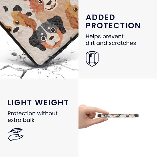 kwmobile e-reader hoesje geschikt voor Amazon Kindle Paperwhite 11. Generation 2021 hoes - E reader flip case met magnetische sluiting - Ereader cover - Honden Ontwerp design in wit / lichtbruin / grijs — afbeelding 4