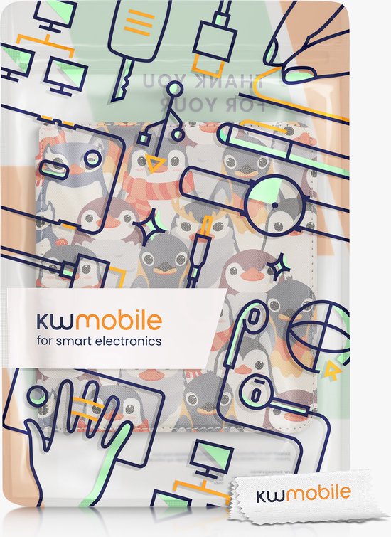 kwmobile e-reader hoesje geschikt voor Tolino Vision 6 hoes - E reader flip case met magnetische sluiting - Ereader cover - Pinguïn Ontwerp design in grijs / geel / bruin van kwmobile — afbeelding 4