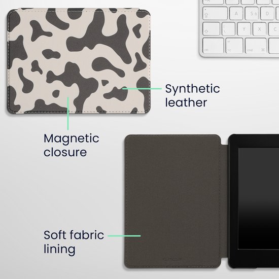 kwmobile e-reader hoesje geschikt voor Amazon Kindle Paperwhite 11. Generation 2021 hoes - E reader flip case met magnetische sluiting - Ereader cover - Koeien Patroon design in zwart / wit van kwmobile — afbeelding 3