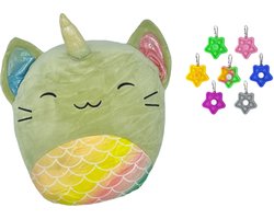 Happy shop Store - Squish Kussen Knuffel Poes/Kat Rainbow Groen Unicorn - Squishy Super Soft + Fidget Spinner Pop it Ster - duo voordeel - cadeau gift set - Premium Quality - Fidget 2024 en Knuffel Kawaii In 1 set