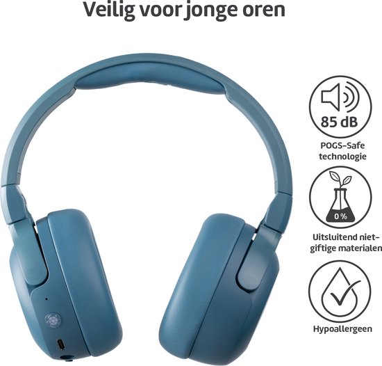 POGS - The Turtle - Draadloze over-ear koptelefoon met Noise Cancelling - Bluetooth - Veilige volumebegrenzing - Duurzaam - Gratis app voor extra functies - rBlauw