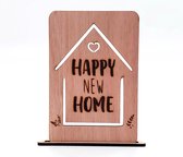 Houten nieuwe woning kaart - happy new home - wenskaart - Luxe nieuwe woning kaart met envelop