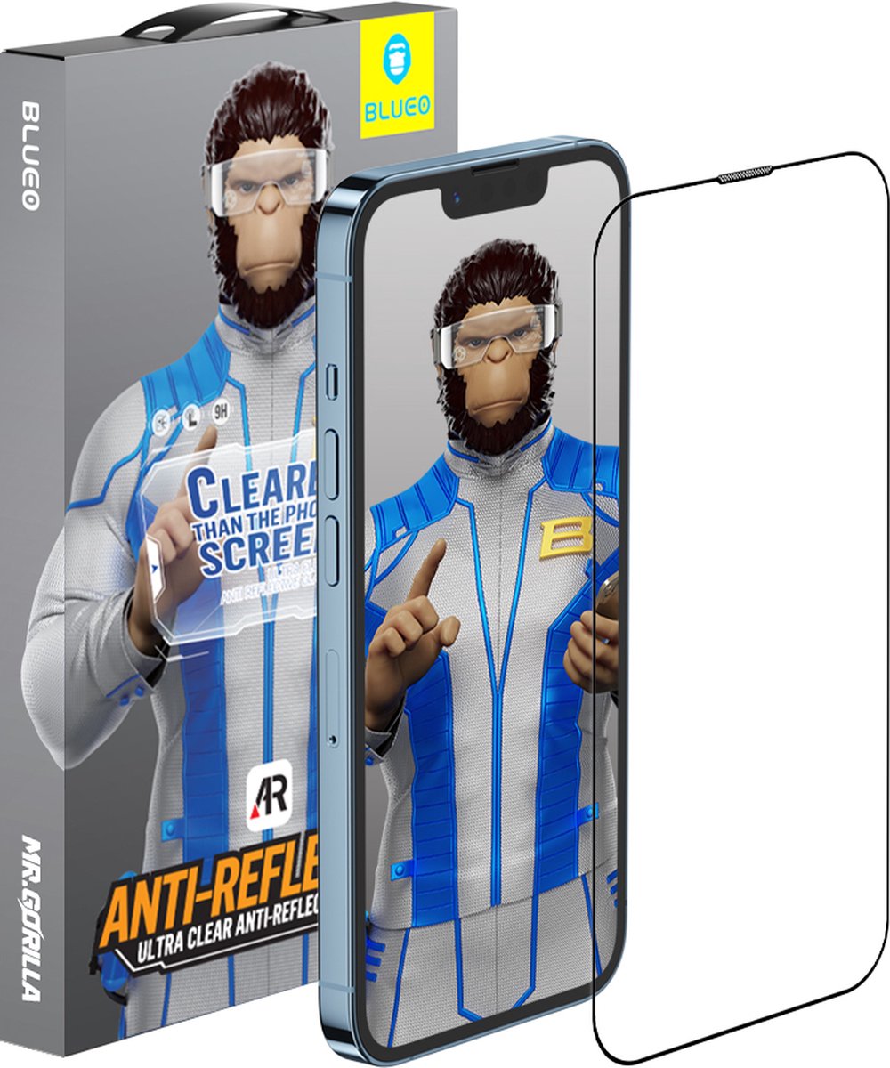 Blueo Gorilla Glasfolie - Screenprotector iPhone 13 / iPhone 13 Pro / iPhone 14 (6,1 inch) - 9H Gehard Glas - Anti Reflective - AR&AG Matte