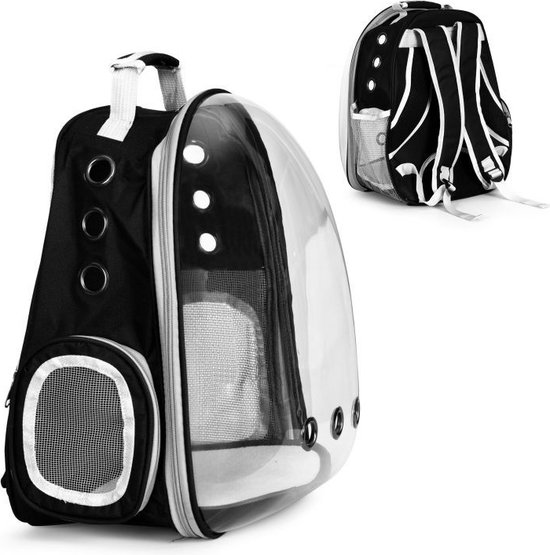 Petsi sac à dos transporteur pour chien ou chat jusqu'à 5 kg - Sac à dos capsule transparent avec kussen - 40 x 32 x 18 cm Zwart