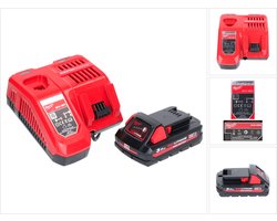 Milwaukee M18 NRG-301 accu-starterset High Output 18 V 3,0 Ah / 3000 mAh Li-ion-accu ( 4932471069 ) + M12-18FC-lader ( 4932451079 )