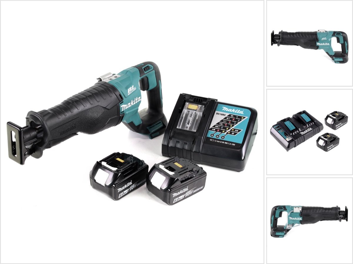 Makita DJR 187 accu reciprozaag 18 V borstelloze reciprozaag + 2x 6,0 Ah accu + oplader