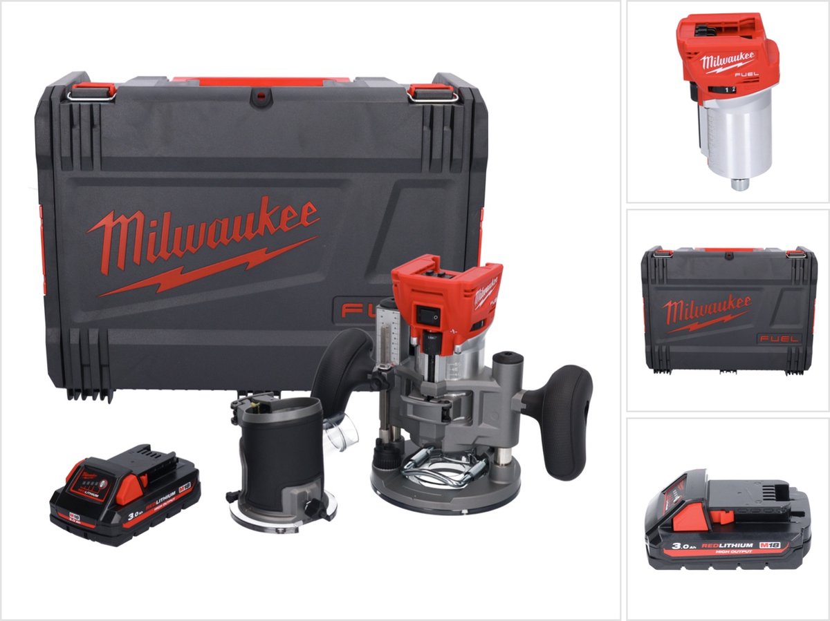 Milwaukee M18 FTR-301X accu bovenfrees 18 V borstelloos + 1x accu 3.0 Ah + bovenfreesmodules + HD doos - zonder lader