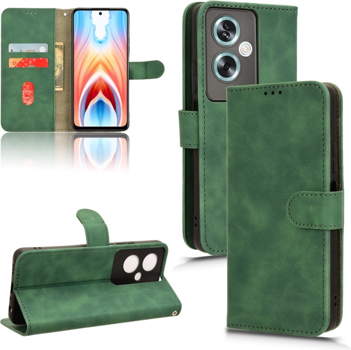 Retro mat groen agenda book case hoesje Oppo A79 5G