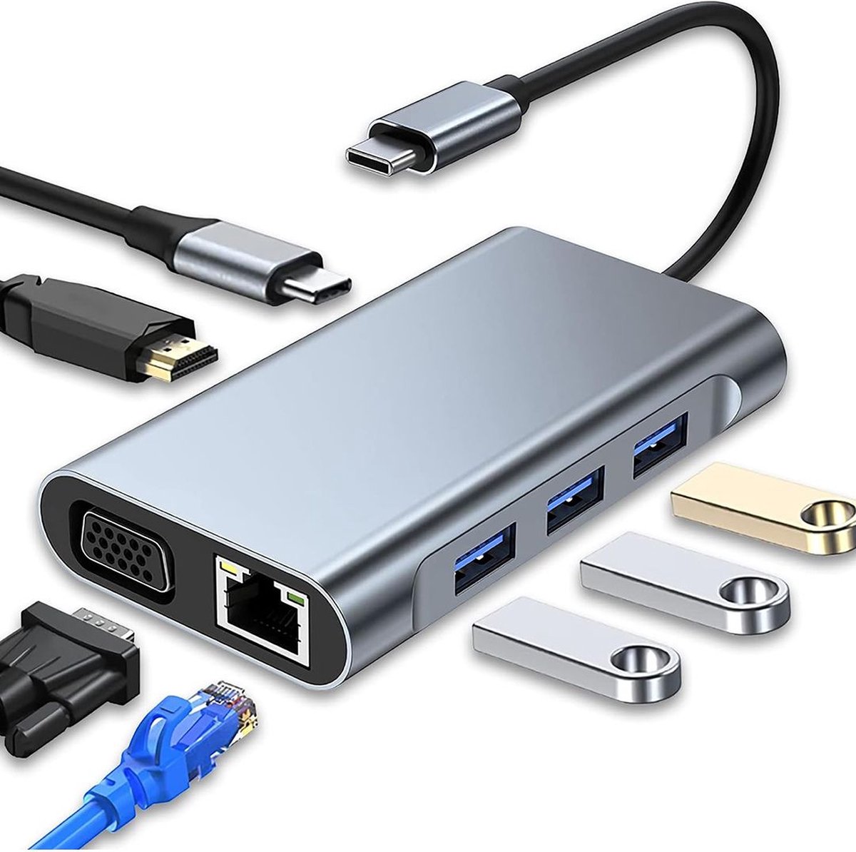 Docking station Laptop - 8 in 1 - USB-C - Dual HDMI - USB Splitter - 4K Kwaliteit - Zilver - Premium Quality