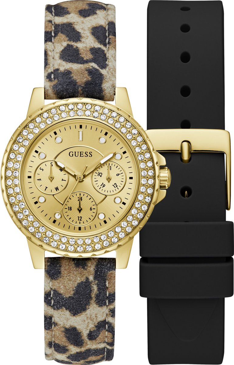 Guess Gbs Kroonjuweel - Box Set Quartz Analoog Analoog Horloge Dierenprint Kast 100%: Roestvrij Staal | Armband 100%: Leer 36 GW0660L1, GW0660L2