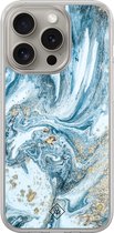 Casimoda® hoesje - Geschikt voor iPhone 15 Pro Max - Marble Sea - 2-in-1 case - Schokbestendig - Marble design - Verhoogde randen - Blauw, Transparant