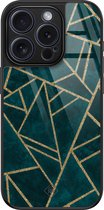 Casimoda® hoesje - Geschikt voor iPhone 15 Pro - Blue Shapes - Luxe Hard Case Zwart - Backcover telefoonhoesje - Blauw