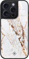 Casimoda® hoesje - Geschikt voor iPhone 15 Pro - Marmer Goud - Luxe Hard Case Zwart - Backcover telefoonhoesje - Goudkleurig