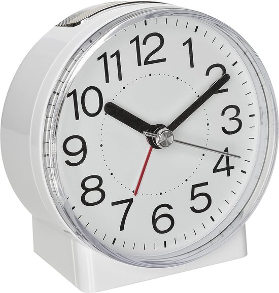 analoge wekker, 60.1037.02, stil uurwerk, alarm met sluimerfunctie, achtergrondverlichting, wit, (L) 85 x (B) 45 x (H) 87 mm