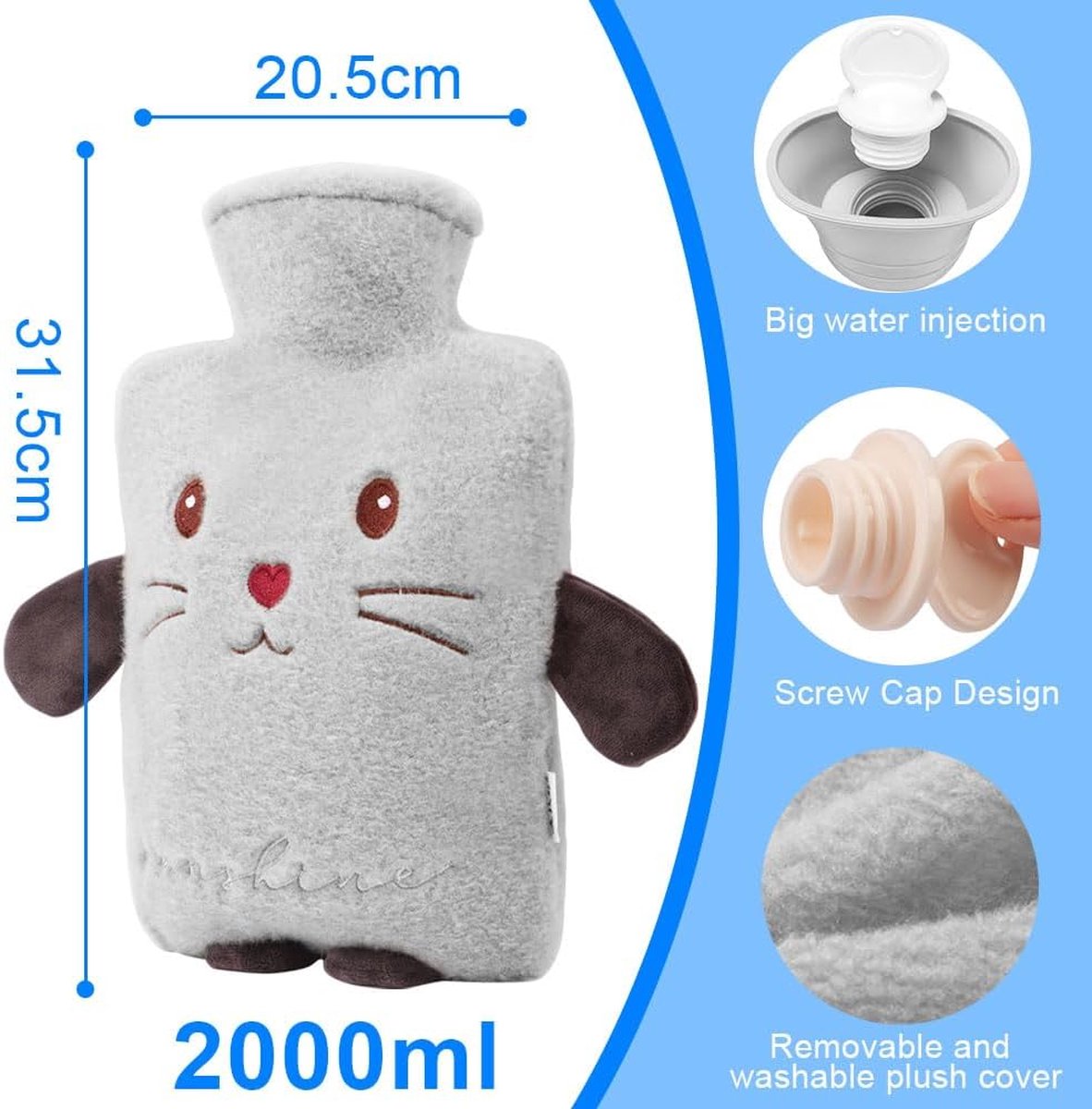 Goedkoopste warmwaterzak voor pijnverlichting, krampen, rug, hand, taille, bedwarmers, cadeau voor vrouwen, senioren en kindere 2 litern