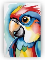 Papegaai in aquarel - Waterverf canvas schilderij - Canvas schilderij vogel - Wanddecoratie industrieel - Canvas schilderijen - Woonkamer decoratie - 50 x 70 cm 18mm