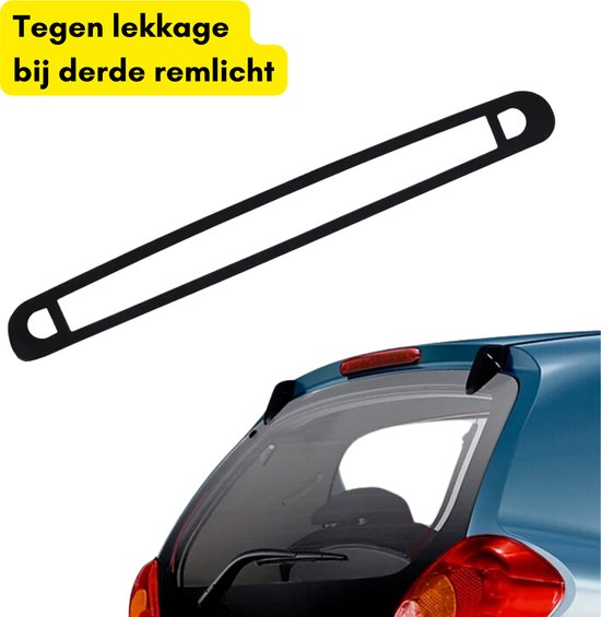Een lange zwarte rubberen afdichting, bedoeld voor de derde remlicht, afgebeeld bij een blauwe Toyota Aygo.