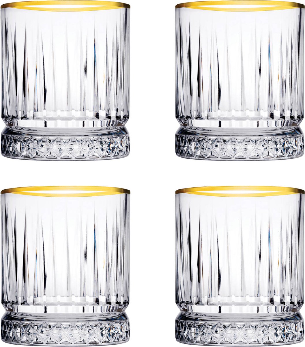 Glozini Tumblerglazen met Gouden Rand - Set van 4 - Waterglas - Whiskyglas