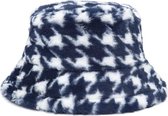 Hoed Bucket Hat Houndstooth Patroon Blauw Wit 54-58cm verstelbaar / Blauw Wit / Houndstooth