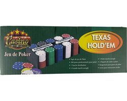 Pokerset 200 pokerchips - inclusief kaarten, pokermat en dealer, big blind en small blind