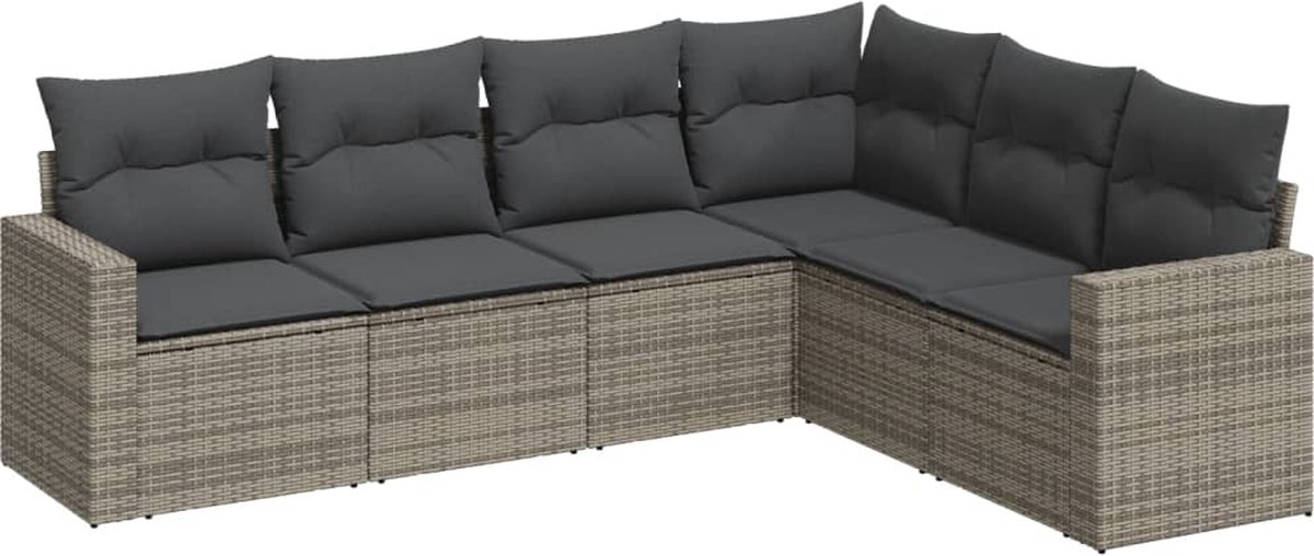 vidaXL 6-delige - Loungeset - met - kussens - poly - rattan - grijs