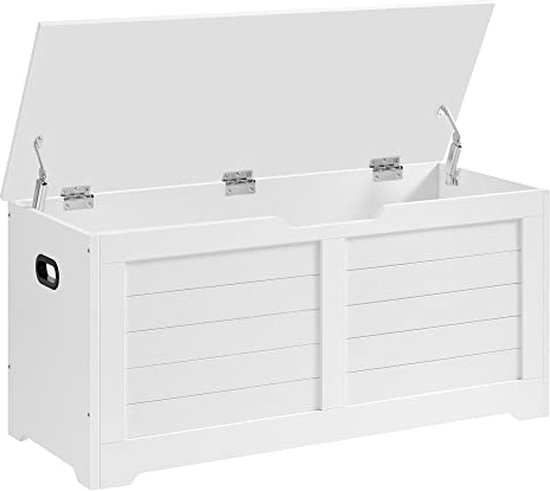 Moderne Witte Opbergkist met 2 Veiligheidscharnieren, Schoenopbergbank,40x100x46cm