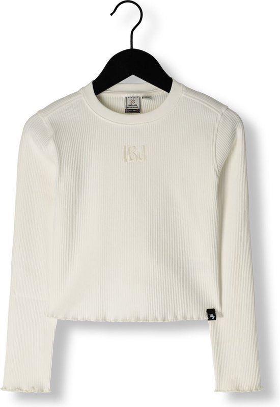 Wit, langere mouwen, croptop met ribstof.