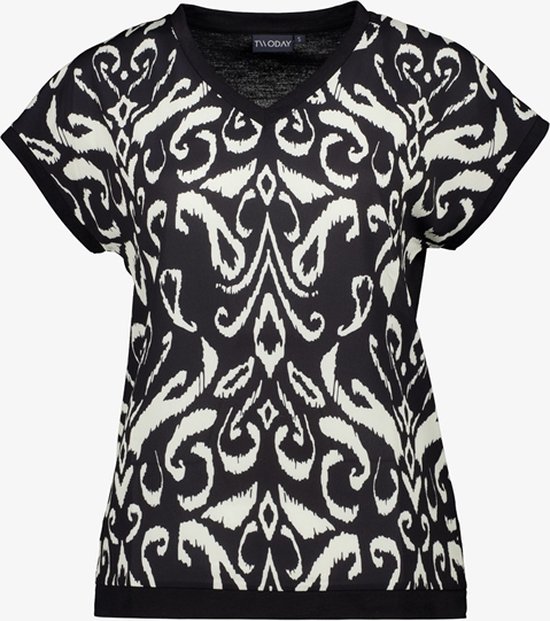 TwoDay dames T-shirt zwart met paisley print - Maat 3XL