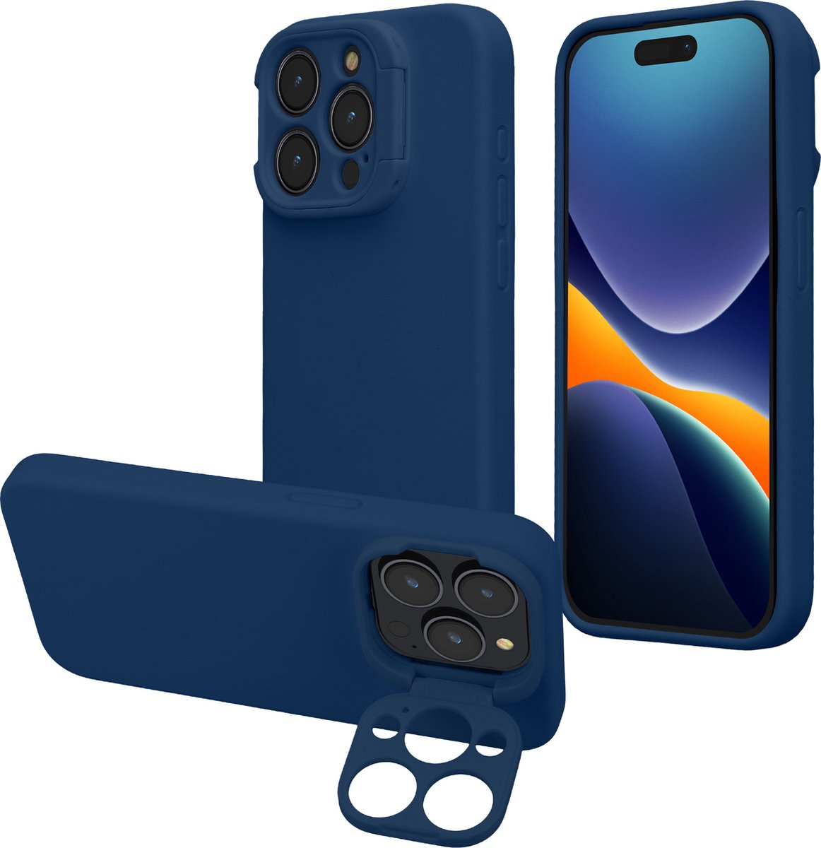 kalibri telefoonhoesje met standaard geschikt voor Apple iPhone 14 Pro Max cover - Siliconen case compatibel met MagSafe in marineblauw