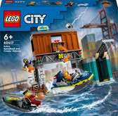 LEGO® City 60417 Politiespeedboot en boevenschuilplaats speelgoed met boot, leuk cadeau voor kinderen vanaf 6 jaar, bouwset voor jongens en meisjes die graag doen alsof, met minifiguren van 1 politieagent en 2 boeven, plus een hondenfiguur