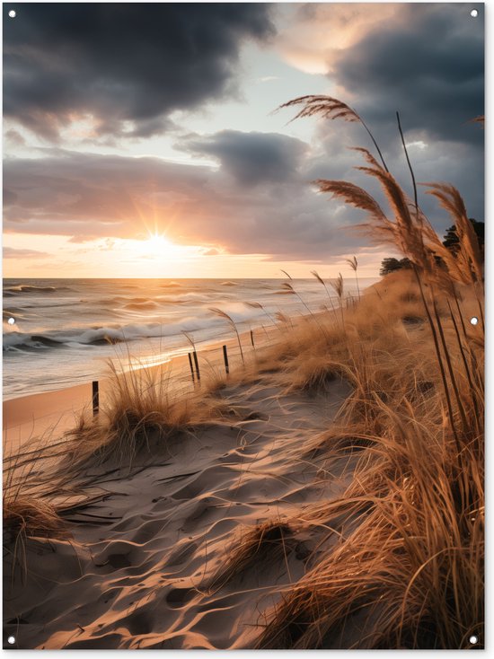 Gards Tuinposter Doorkijk Strand en Zee vanuit de Duinen - 60x40 cm