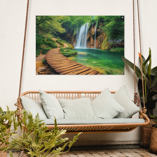 Affiche de jardin - Toile de jardin - Posters de jardin extérieur - Cascade - Jungle - Chemin - Vert - Nature - Water - 120x80 cm - Jardin