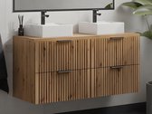 Meuble vasque suspendu nervuré avec vasque à poser - Aspect bois clair - L120 cm - ZEVARA L 120 cm x H 57 cm x P 46 cm