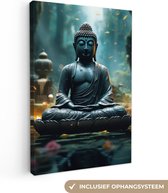 Canvas Schilderij 60x90 cm - Boeddha - Beeld - Buddha - Zen - Kunst - Boedha - Wanddecoratie - Muurdecoratie woonkamer - Kamer decoratie - Wanddoek binnen - Woonaccessoires