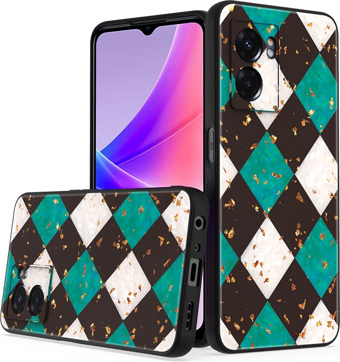Silicone Hoesje Print - Backcover - Geschikt voor Oppo A77 5G - Marmer Groen