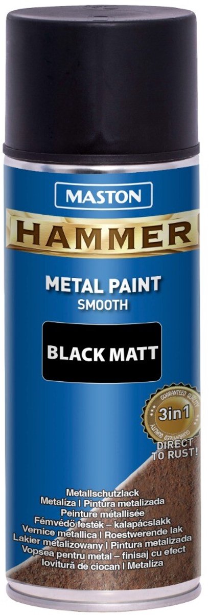 Maston Hammer - metaalverf - zwart mat - smooth - spuitverf - 400 ml - spuitbus verf
