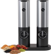 Majesticmania - Set moulin à poivre et moulin à sel - Câble USB inclus - Rechargeable - Set moulin à poivre et à sel électrique - BBQ - Argent