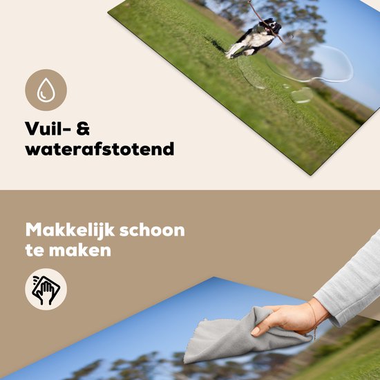 KitchenYeah® Inductie beschermer 81x52 cm - Een border collie met een stok in de mond - Kookplaataccessoires - Afdekplaat voor kookplaat - Inductiebeschermer - Inductiemat - Inductieplaat mat