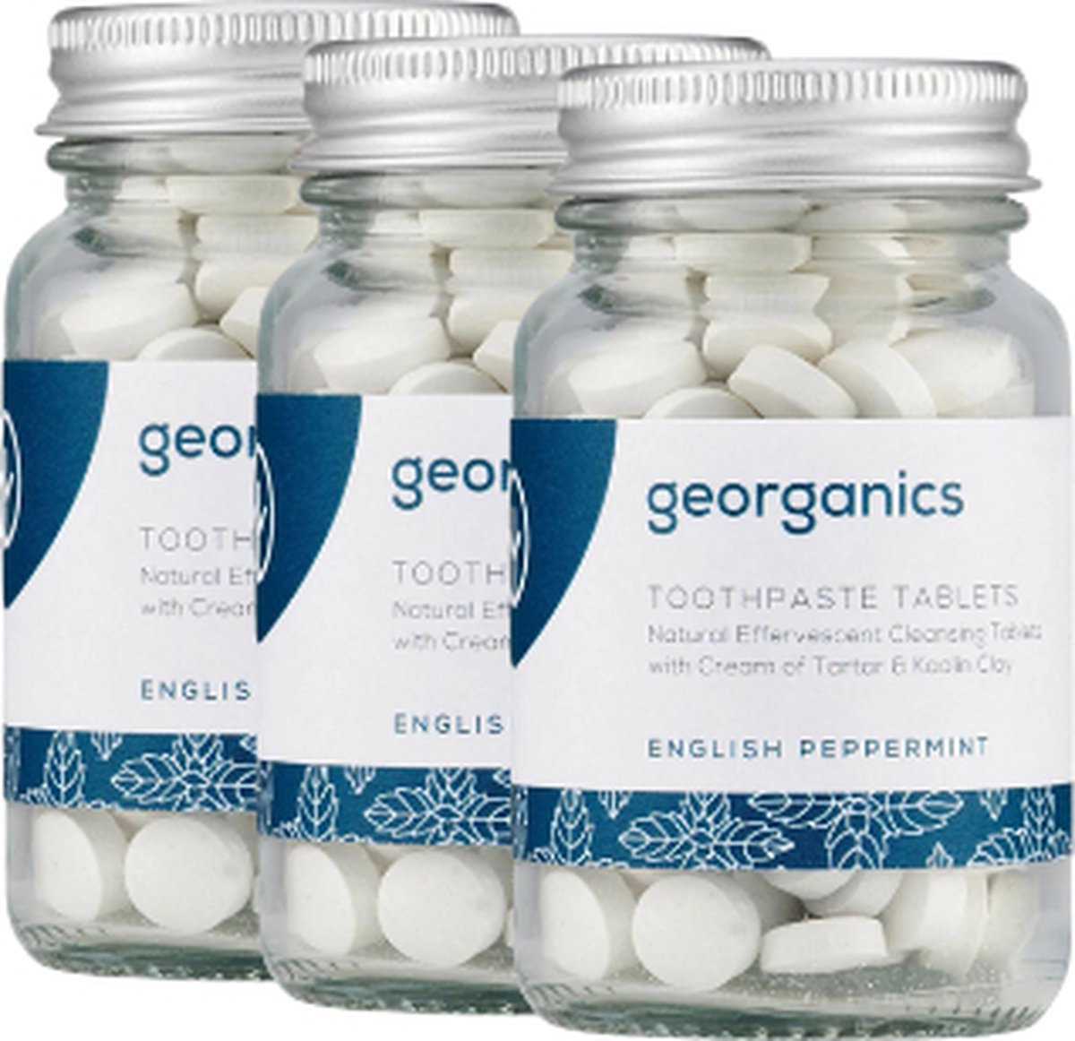 Georganics Minerale Tandpasta Tabletten – Pepermunt - 3 stuks - Antibacterieel - Tandenplak Verminderend - Zero Waste