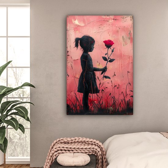 Artaza Canvas Schilderij Tibetaans Meisje met een Traditionele Hoed - 60x90 cm