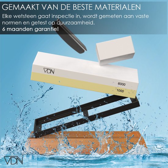 VDN Dubbelzijdige Wetsteen Slijpsteen set 1000 6000 - Edelkorund (18x6x3 CM) - met E-book voor slijpen van messen - Messenslijper