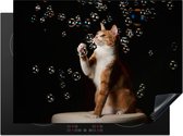 KitchenYeah® Inductie beschermer 71x52 cm - Rode kat met bubbels - Kookplaataccessoires - Afdekplaat voor kookplaat - Inductiebeschermer - Inductiemat - Inductieplaat mat