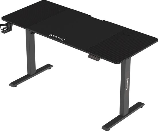 Game bureau Stryn zit sta elektrisch 140x60x72-117 cm zwart carbon look en zwart