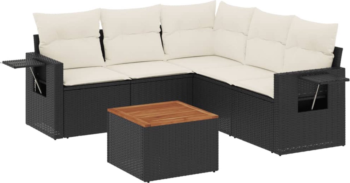 vidaXL 6-delige - Loungeset - met - kussens - poly - rattan - zwart