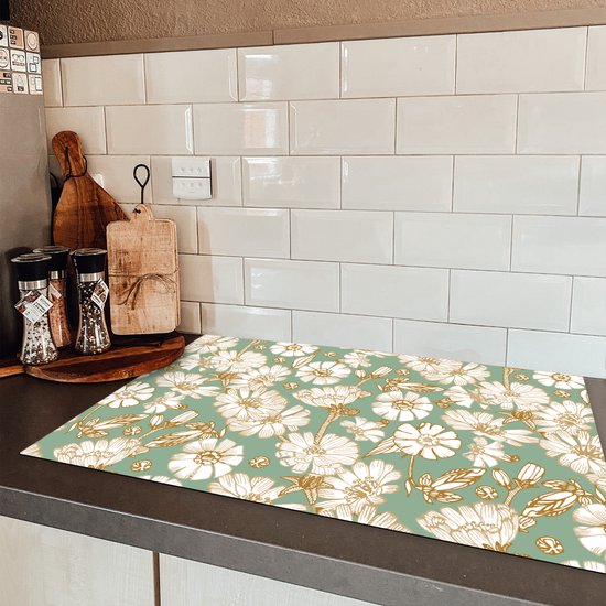 KitchenYeah® Inductie beschermer 81.6x52.7 cm - Bloem - Art nouveau - Design - Kookplaataccessoires - Afdekplaat voor kookplaat - Inductiebeschermer - Inductiemat - Inductieplaat mat
