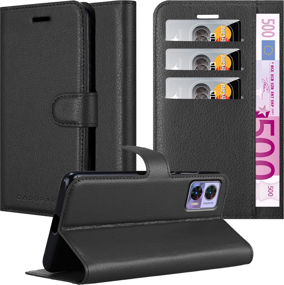 Cadorabo Hoesje geschikt voor Motorola EDGE 30 NEO in PHANTOM ZWART - Beschermhoes met magnetische sluiting, standfunctie en kaartvakje Book Case Cover Etui