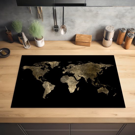KitchenYeah© Inductie Beschermer 80x52 cm Keuken Decoratie Kookplaat Beschermer voor Inductiekookplaat Afdekplaat Anti Slip Mat - Marmer - Goud - Zwart - Marmerlook - Luxe - Glitter