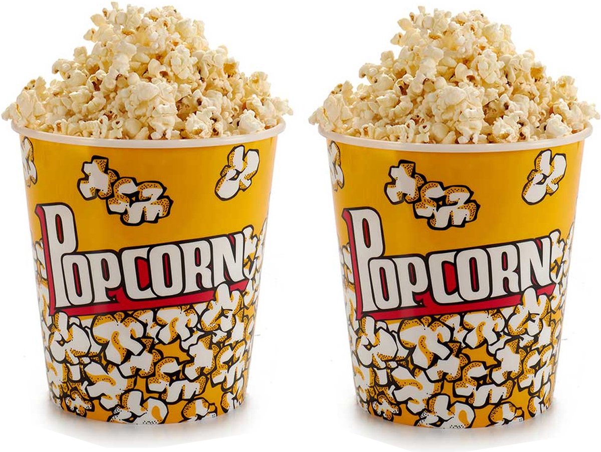 Kinvara Popcorn bak - 2x - geel print - kunststof - D18 - 3 liter - herbruikbaar